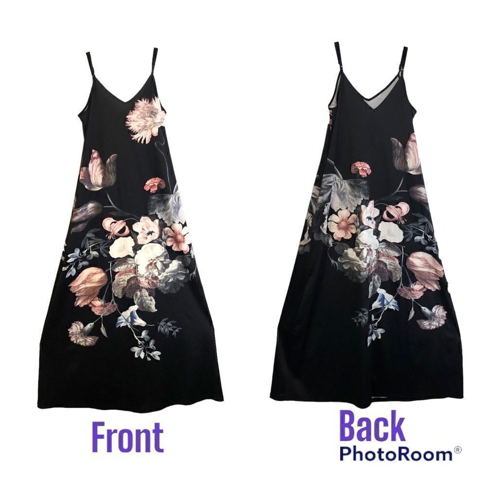 Maxi Dress For Women Flower Floral Print Sleeveless Adjustable Straps Size M